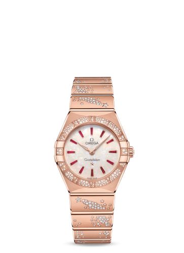 Omega Constellation Manhattan 28 Quartz Sedna Gold / MOP - Ruby / Diamond